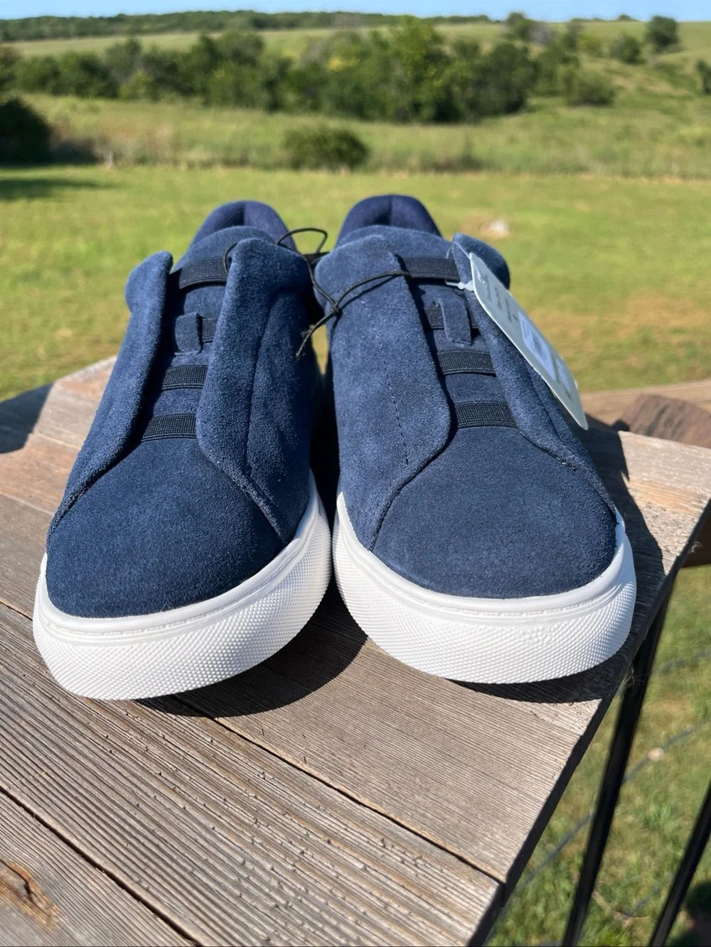 George Men’s Navy Blue Suede-look Slip-on Sneakers Size 9